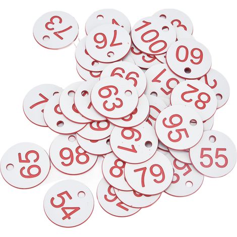 Étiquettes de ruche numérotées ABS, 50 pièces, blanc, pour apiculture et élevage, numéros 51-100, avec trou pour fixation.