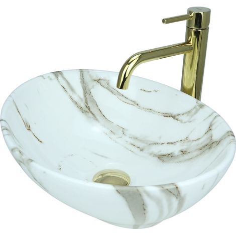 GTM Design Bassine à Lavabo 41 cm - Glanz Modern Washbecken ohne Hahnloch - Élégant Aufsatzwaschbecken Oval pour Badezimmer und Gäste WC - près de Bad Washbecken (1/5)