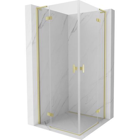 Mexen Mist-H L Duo Duschkabine schwenkbar 105 x 105 cm, transparent, gebürstetes Gold - 8A5L-105L-105P-55-00 (1/5)
