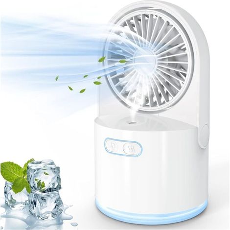 Mini Ventilateur Brumisateur Silencieux, Rechargeable USB Ventilateur Portable, 3 Vitesses et éclairage Nocturne à 7 Couleurs, Ventilateur Bureau Convient Pour à Coucher Bureau Exterieur Indoor-Fe (1/4)
