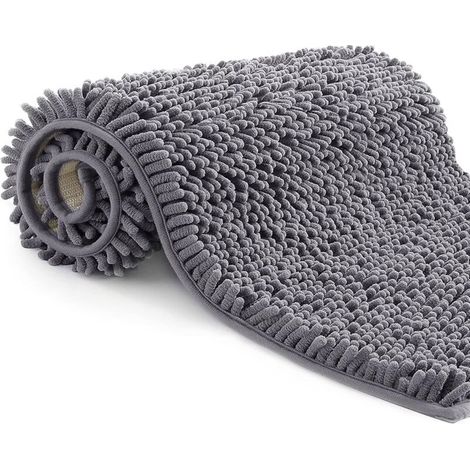 Tapis de Bain en Microfibre, Tapis Salle de Bain Longueur 50 x 80 cm, Tapis de WC, Doux, Antidérapant,Gris FONCÉ (1/5)