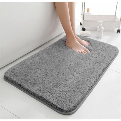 Tapis de Bain 40 x 60 cm, antidérapant, Doux, Absorbant l'eau, en Microfibre, pour la Salle de Bain, Lavable en Machine,Gris foncé (1/4)