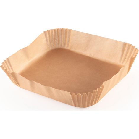 Lot de 50 feuilles de cuisson pour friteuse à air chaud 2 à 5 litres Bac à papier sulfurisé antiadhésif et résistant à l'huile Forme flexible 16 x 16 x 4,5 cm (1/5)