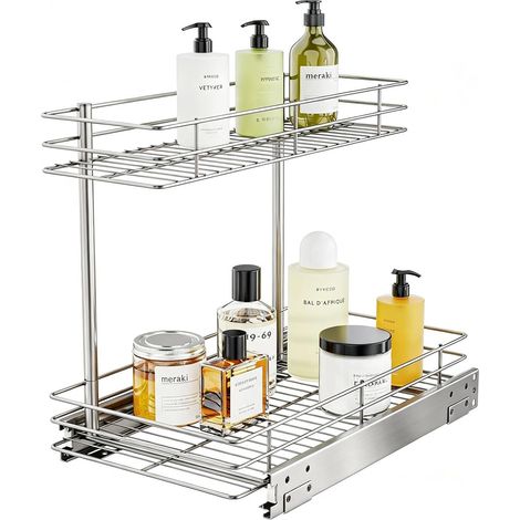 Under Sink Organizer Kitchen Under Sink Storage 2 Tier Kitchen Cupboard Organizer, Chrome (1/5)