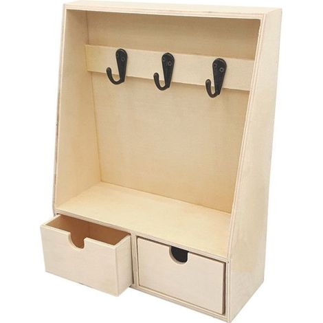 Etagère - Porte-clés - 2 tiroirs - Bois - A personnaliser - 27x21x8 cm