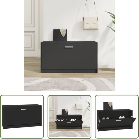 The Living Store Banc à chaussures Noir 80x24x45 cm Bois d'ingénierie - Rangement Chaussures - Banc Chaussure - Meuble Chaussure - Organisateur Chaussures - Étagère Chaussure (1/5)
