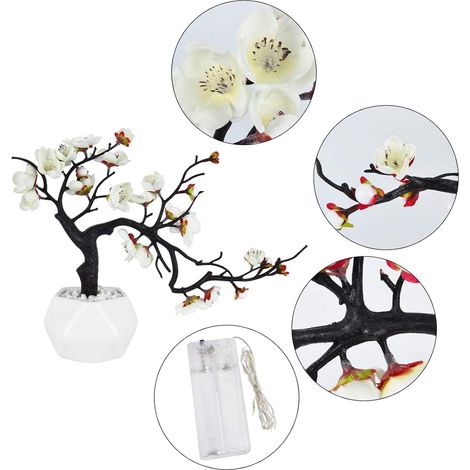 Fleur Artificielle Prunier - Fleur en Soie Synthétique avec Vase en Céramique - Décoration Intérieure Bureau Maison Jardin - Lot de 2 - Rouge