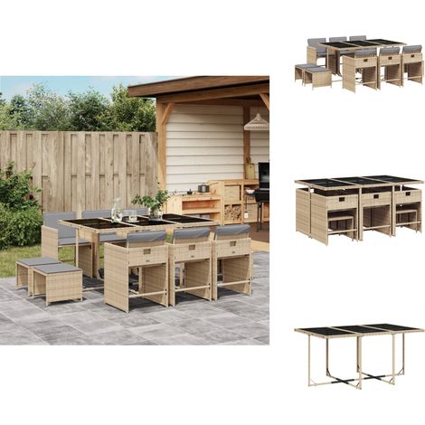 Ensemble à manger de jardin et coussins 11 pcs mélange beige - Ensemble De Salle À Manger De Jardin - Ensembles De Salle À Manger De Jardin - Ensemble De Salle À Manger D'extérieur - Ensemble De Salle (1/5)