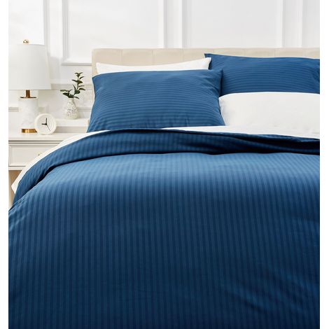 Parure de Lit 2 Personnes 3 Pièces en Microfibre, Housse de Couette 240 x 220 cm et 2 Taies d'oreiller 65 x 65 cm, Bleu Marine Rayé (1/5)