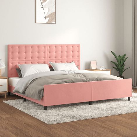 Lit double pour adulte avec tête de lit - Cadre de lit Rose 200x200 cm Velours BV737020 - BonneVie (1/5)