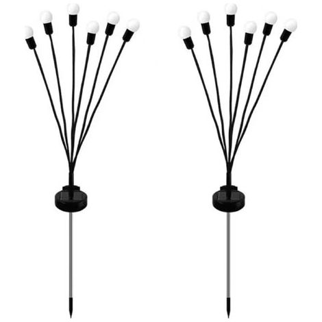 Lot de 2 lucioles solaires à 6 LED - Étanche - Étoiles - Pour jardin, allée, paysage, extérieur - Lumière chaude [Classe énergétique A+++] (1/5)