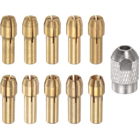 11pcs Laiton Pince 0,5-3,2 mm M7 Laiton Perceuse Mandrins Mini Électrique Broyeur Rapide Changement Perceuse Mandrin Mèche Ensembles pour Rotatif Outils, 4,2 mm Tige Diamètre (1/5)