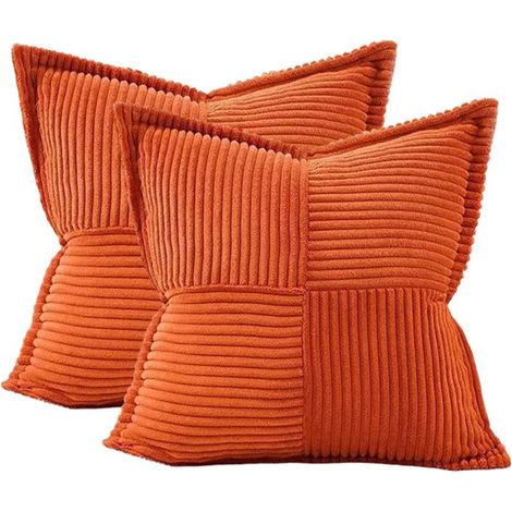 Housse Coussins 45x45 pour Canapé Motif Croisé en Velours Côtelé Doux Coussin Vert Sauge pour Enfant, Lot de 2, Orange (1/5)