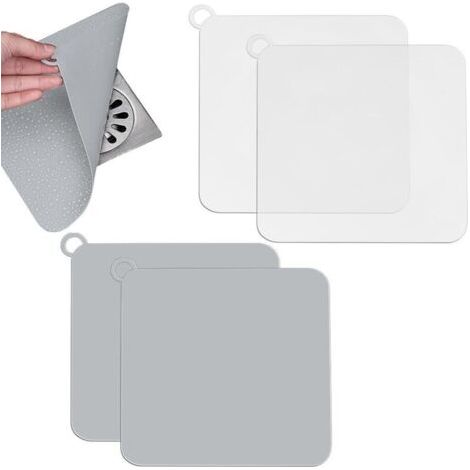 BUNTHAUS Lot de 4 bouchons de vidange de sol carrés de 20 cm, bouchon de baignoire, tapis de vidange de sol en silicone, bouchon de vidange anti-odeurs, couvercle universel de lavabo anti-odeurs pour 