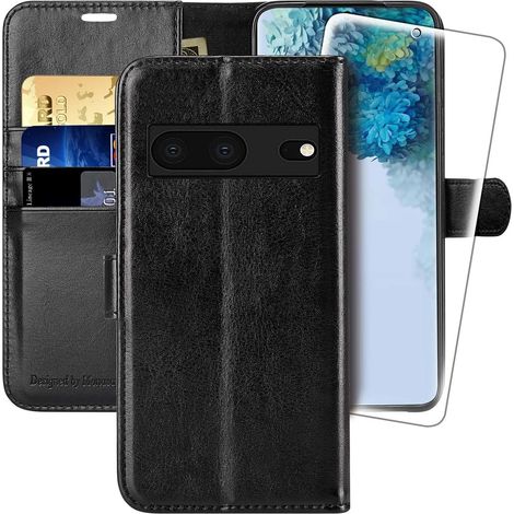 JUEGO DE FUNDAS TAPAS DE CUERO PU NEGRO PARA GOOGLE PIXEL 7 + 1 PELÍCULA PROTECTORA (1/5)