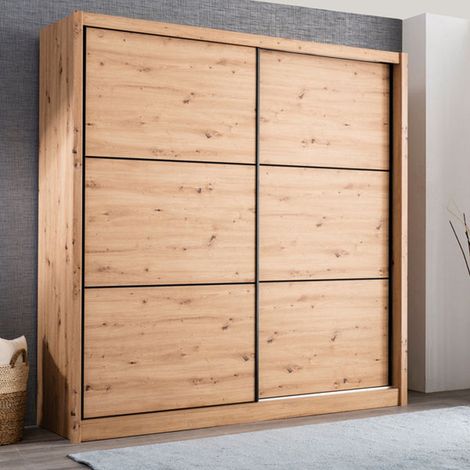 Guardaroba Grande Dugnano, Armadio Camera da Letto Appendiabiti, 5 Ripiani, Apertura Scorrevole, 213x215.5h cm Marrone Rovere Nodi (1/5)