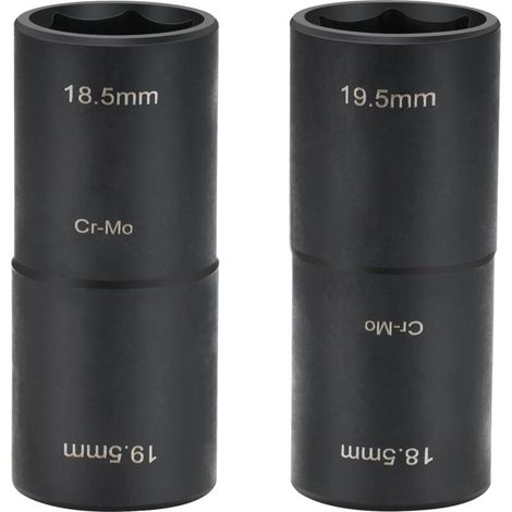 Clé à percussion - Douilles 18,5 mm - 19,5 mm - Jeu de douilles 1/2" - Double tête - Clé à écrou de roue - Outil de changement de pneu - Convient pour Ford Land Rover et tous les modèles