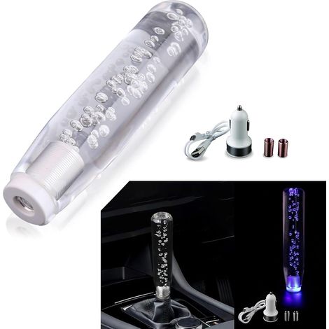1 pomo de palanca de cambios personalizado para coche, pomo de palanca de cambios de cristal con burbuja iluminado por LED y cabeza en forma de onda, pomo de palanca de cambios moderno de 7,87 pulgada (1/5)