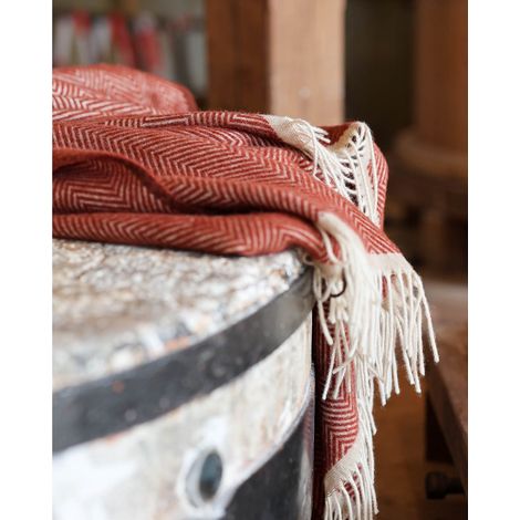 Plaid en Laine de Nouvelle-Zélande 100% à Motif Zigzag, Couverture Chaude et Douce, Terra - PANGIVO (1/4)