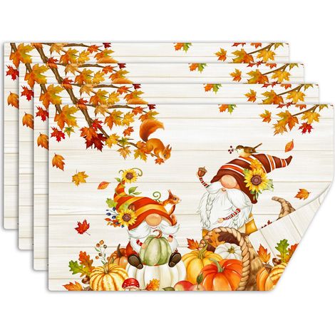 Lot de 4 Sets de Table d’Automne, sous Assiette de Table Citrouille Feuille d’Érable, Dessous Assietter Lavable Absorbant en Lin pour Cuisine, Salle à Manger, Fêtes Décoration 30x45cm (1/5)