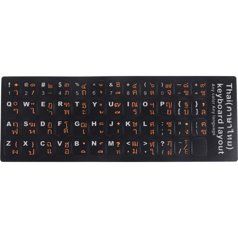 Étiquettes Clavier Thaï 15,6" Texture Givrée PVC Résistante à l'Usure, Protection Durable pour Clavier d'Ordinateur Portable Thaïlandais avec Lettres Orange sur Fond Noir (1/5)