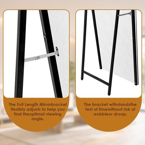 Miroir vertical pied bois blanc 160x50cm, cadre en bois clair, support métal ajustable, reflet précis, emballage renforcé pour livraison, idéal chambre, salon, boutique, usage domestique et profession (1/5)