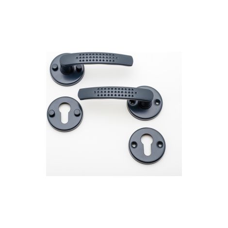 Poignée de porte Elona gris 7016 sur rosace ronde trou cylindre