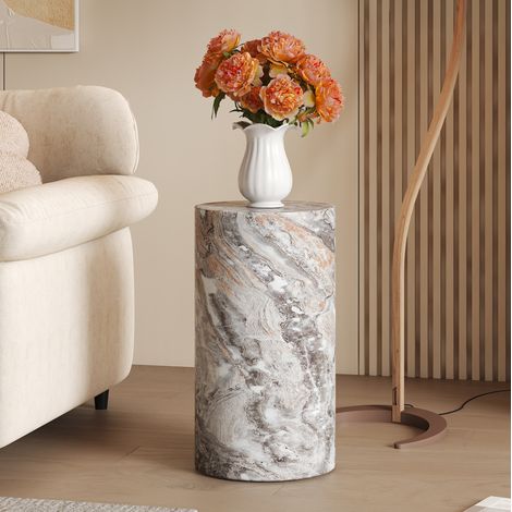 Mesa de centro redonda 30x30x55 cm de MDF gris efecto mármol FloraGrace (1/5)