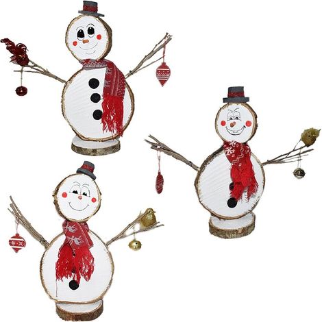 Pupazzo di neve per albero natale legno addobbi decorazioni casa natalizie prodotto artigianale tronco naturale vero idea regalo - decoro: Espressione sorriso occhi giù piccolo (1/5)
