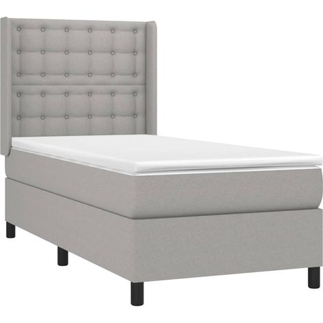 Cadre de lit LED avec sommier tête de lit matelas surmatelas 100x200 cm tissu gris clair TDL0207947