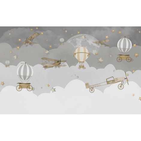 Papier peint panoramique Enfants - Avions Montgolfières - 130 cm x 81 cm (1/2)