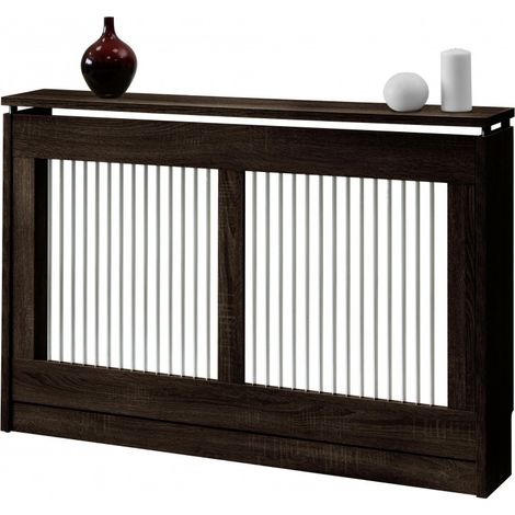 Cache-radiateur 120 cm wengué – Système de tiges frontales – Accès direct avec porte rabattable – Évidement pour plinthe murale – Topkit (1/5)