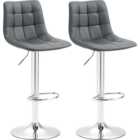 Adjustable Bar Stools Set of 2, Swivel PU Lear Upholstered Barstools with Tufted Seat and Back, Breakfast Bar Chairs for Kitchen Counter, Grey (1/5)