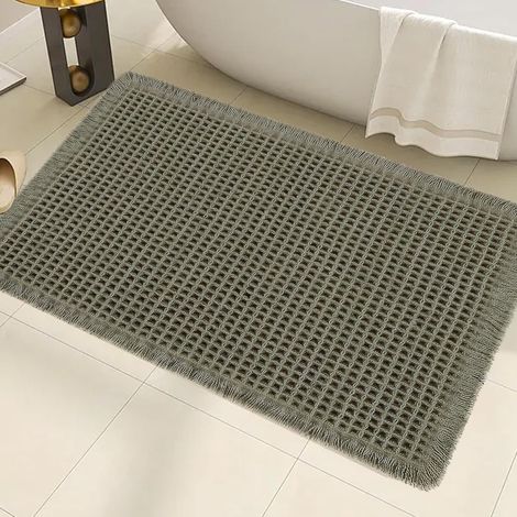 Tapis de Bain gaufré Vert Super Absorbant, antidérapant, Lavable en Machine, Tapis de Bain avec Envers en Caoutchouc pour Salon, Salle de Bain, 46 x 77 cm (1/5)