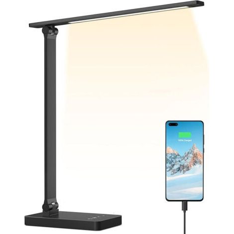 Pair 10-W-LED-Schreibtischlampe mit separatem USB-Anschluss, dimmbar, 44 LEDs, 655 lm, verstellbarem Fuß (1,5 m USB-Kabel im Lieferumfang enthalten), Touch-Bedienung, blendfrei, ideal zum Lesen und Ar