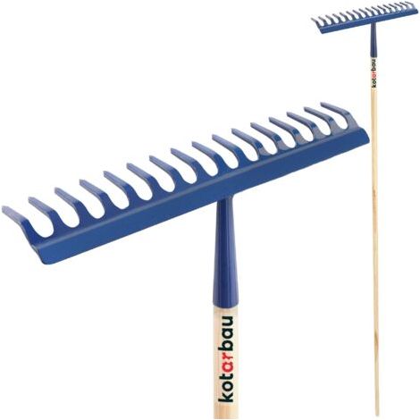Rateau à Feuilles - Rateau Jardin - Acier - 43 cm - Marineblau - avec Manche Bois 155 cm - 16 Dents - Balai a Gazon - Outil Jardinage pour Entretien Pelouse - Ramasse Feuille-NANOTEH (1/5)