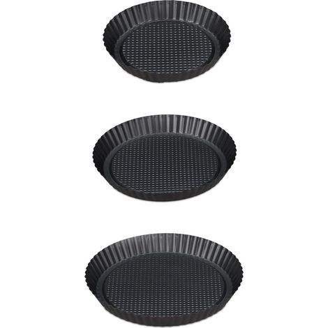 Set di 3 teglie per crostata rotonde impilabili cottura facile 3 x 21 cm 3 x 26 cm 3 x 28 cm in acciaio antracite 130008975