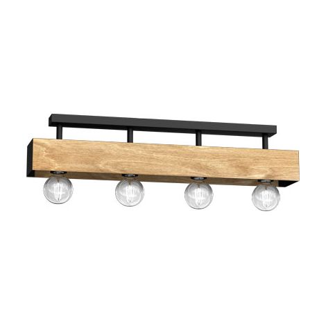 Plafonnier poutre bois 76cm 4 globes Miluza Luminex
