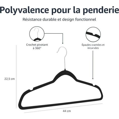 Cintres En Velours - Noir - Charge Max 4,5 Kg - Épaules À Encoches Antidérapantes - Pour Costumes Et Vêtements Délicats - Lot De 50 (1/5)