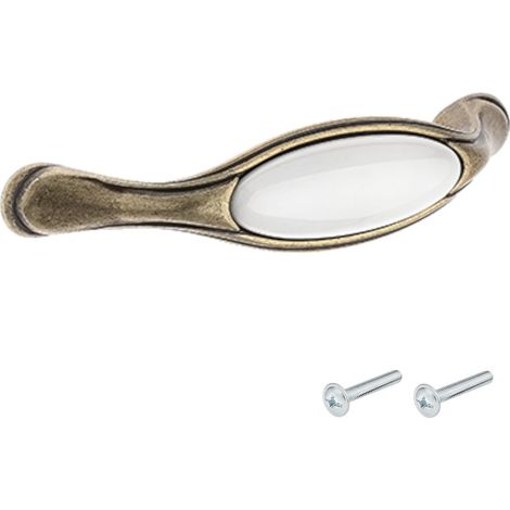 Poignée de meuble vintage en zamak finition laiton porcelaine céramique entraxe 96 mm avec vis Tiroir Armoire Réparation (1/3)