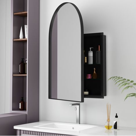 Mobile bagno con specchio ad arco, da incasso o a parete, nero DESVIAE (1/5)