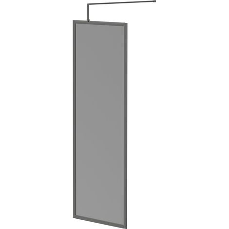 Colore 8mm Smoked Glass Gunmetal Grey 1950mm x 700mm Fully Framed Walk In Shower Screen including Wall Channel and Support Bar (1/5)