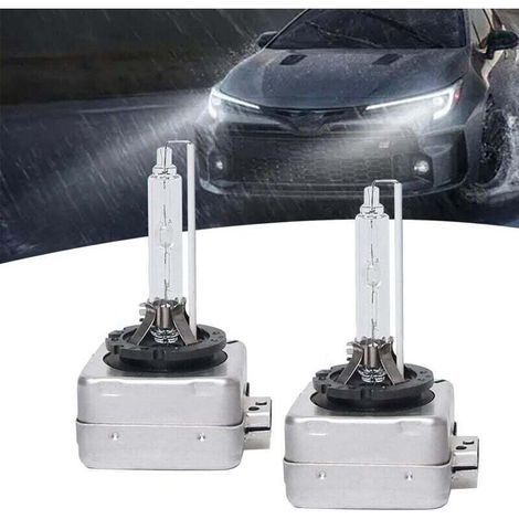 Juego de 2 bombillas D1S para coche, luz blanca fría de 6000K, bombillas para faros delanteros superbrillantes con anillo elástico y casquillo metálico, reemplazo plug-and-play para luces altas y baja