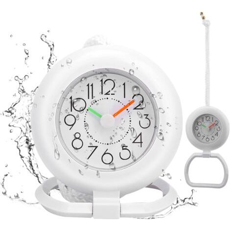 Horloge numérique de salle de bain avec grand écran – Résistante aux éclaboussures – Éléments en cristal de quartz – Corde de suspension incluse