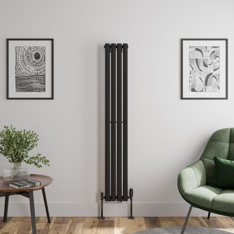 Black Oval Column Designer Radiator Vertical Horizontal 1600 x 240mm Single Panel