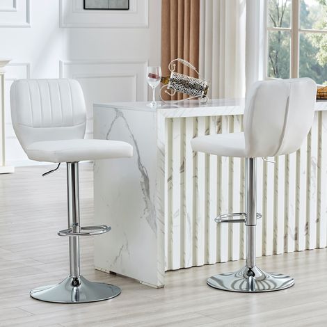 Tabouret de bar pivotant à 360°, réglable en hauteur (62–83 cm), avec dossier et repose-pieds, ergonomique, en similicuir blanc, charge maximale 136 kg, finition chromée (1/5)
