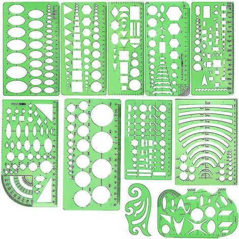 Gabarits de dessin géométrique, pochoirs de dessin technique, outils de mesure, plastique transparent (1/5)