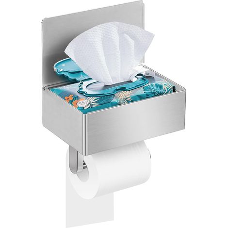 Wandmontierter Toilettenpapierhalter und Feuchttücherspender, ohne Bohren, einfach zu montieren, aus Edelstahl, zur Aufbewahrung in Toilette und Badezimmer
