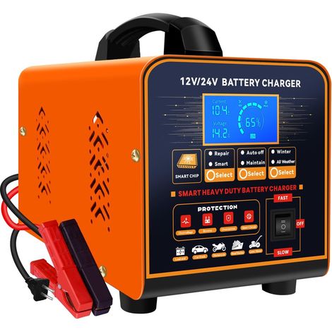 12V/24V Chargeur Batterie Voitures, Maintien de Charge Batterie Automatique Intelligent, 0-20A écran LCD Chargeur Batterie avec Réparation, Mode Hiver, pour AGM Voiture Camion Moto (1/5)