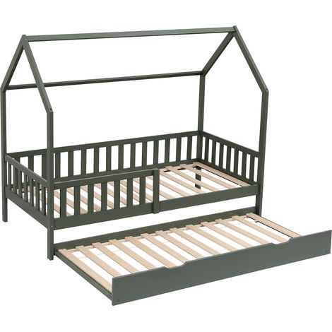 Cama cabaña nido infantil 190x90cm verde MARCEAU